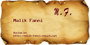 Malik Fanni névjegykártya